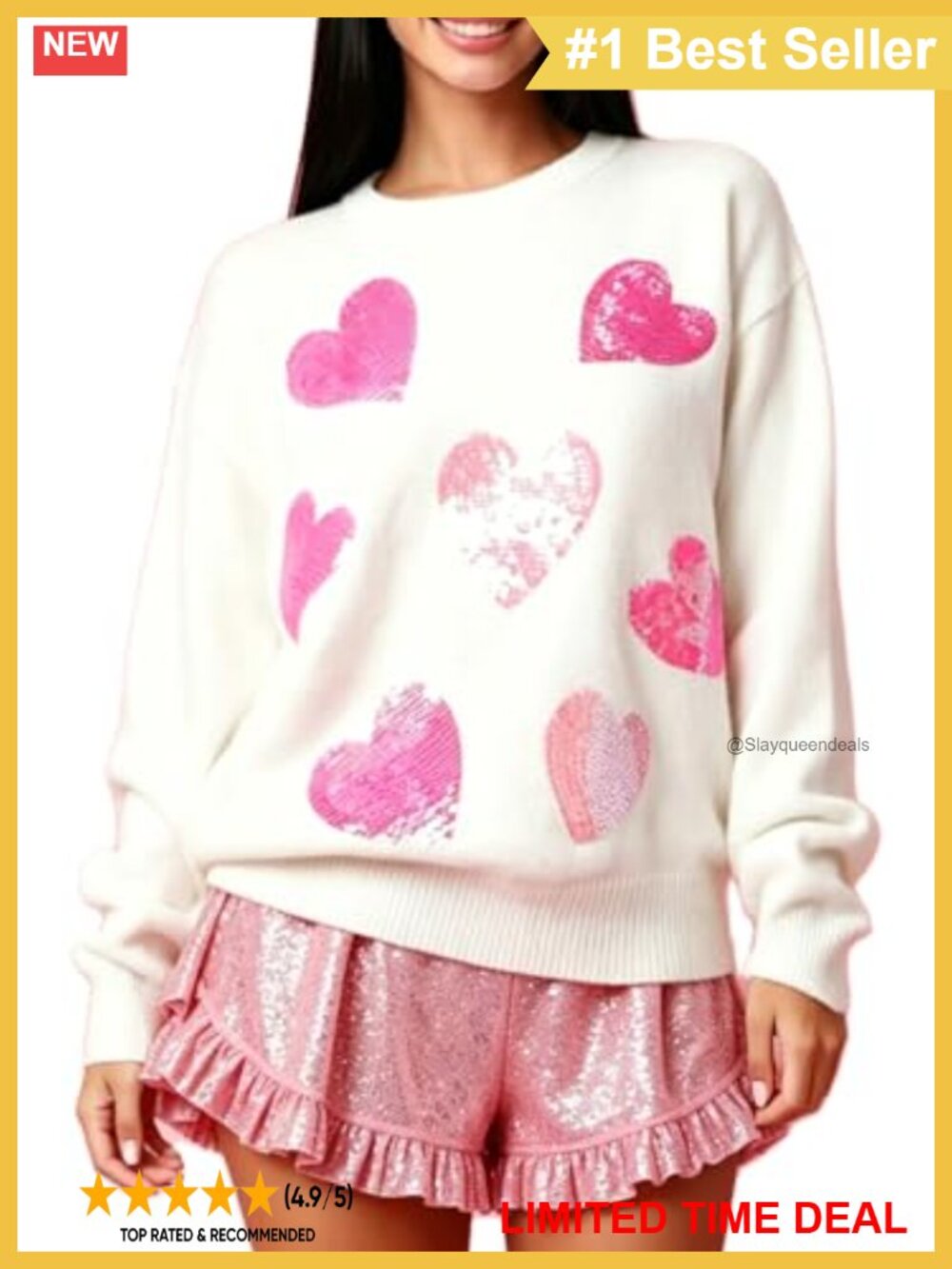 Glitter Sequin Heart Letter Sweatshirt Long Sleeve Pullover Women's